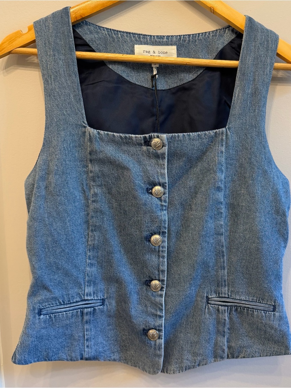 rag & bone Light Blue Denim Button Vest